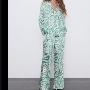 Zara Silk Pant & Button Down Shirt Set